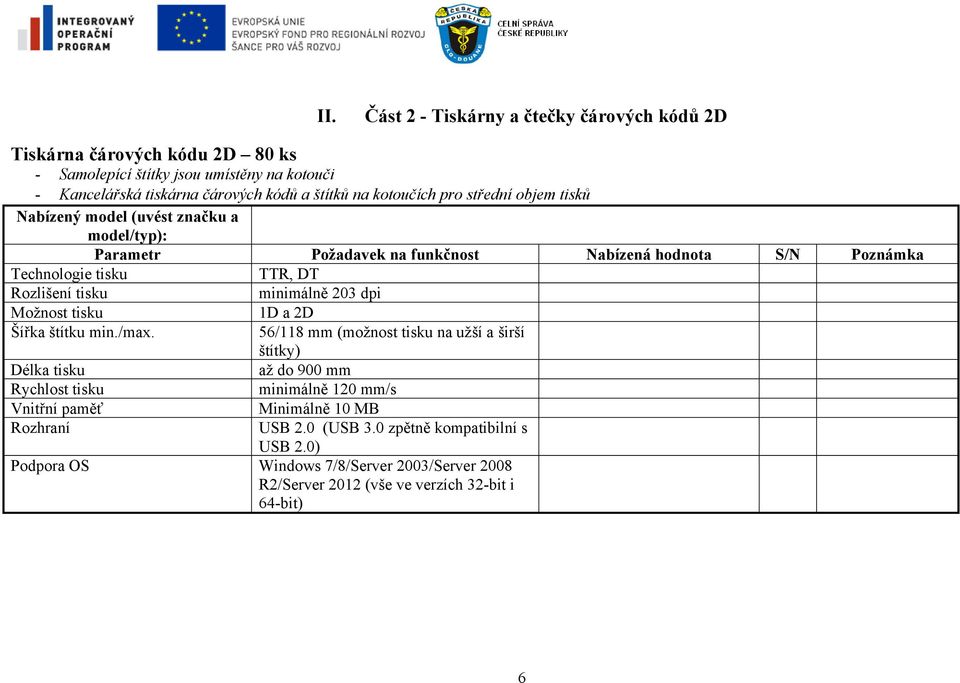 tisku minimálně 203 dpi Možnost tisku 1D a 2D Šířka štítku min./max.