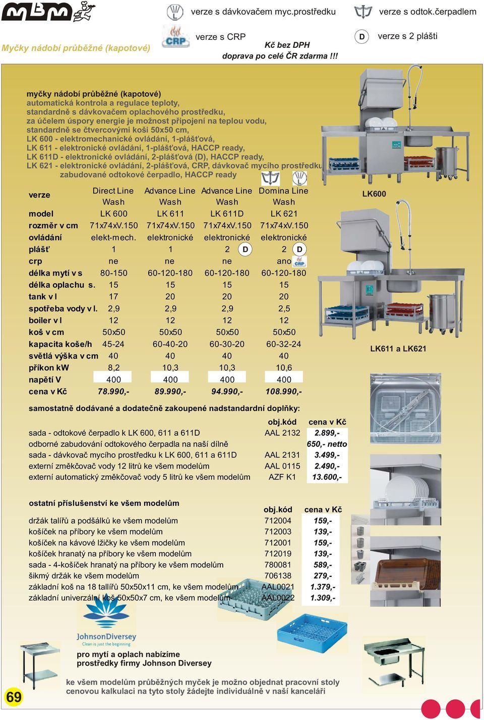 se ètvercovými koši 50x50 cm, LK 600 - elektromechanické ovládání, 1-pláš ová, LK 611 - elektronické ovládání, 1-pláš ová, HACCP ready, LK 611D - elektronické ovládání, 2-pláš ová (D), HACCP ready,