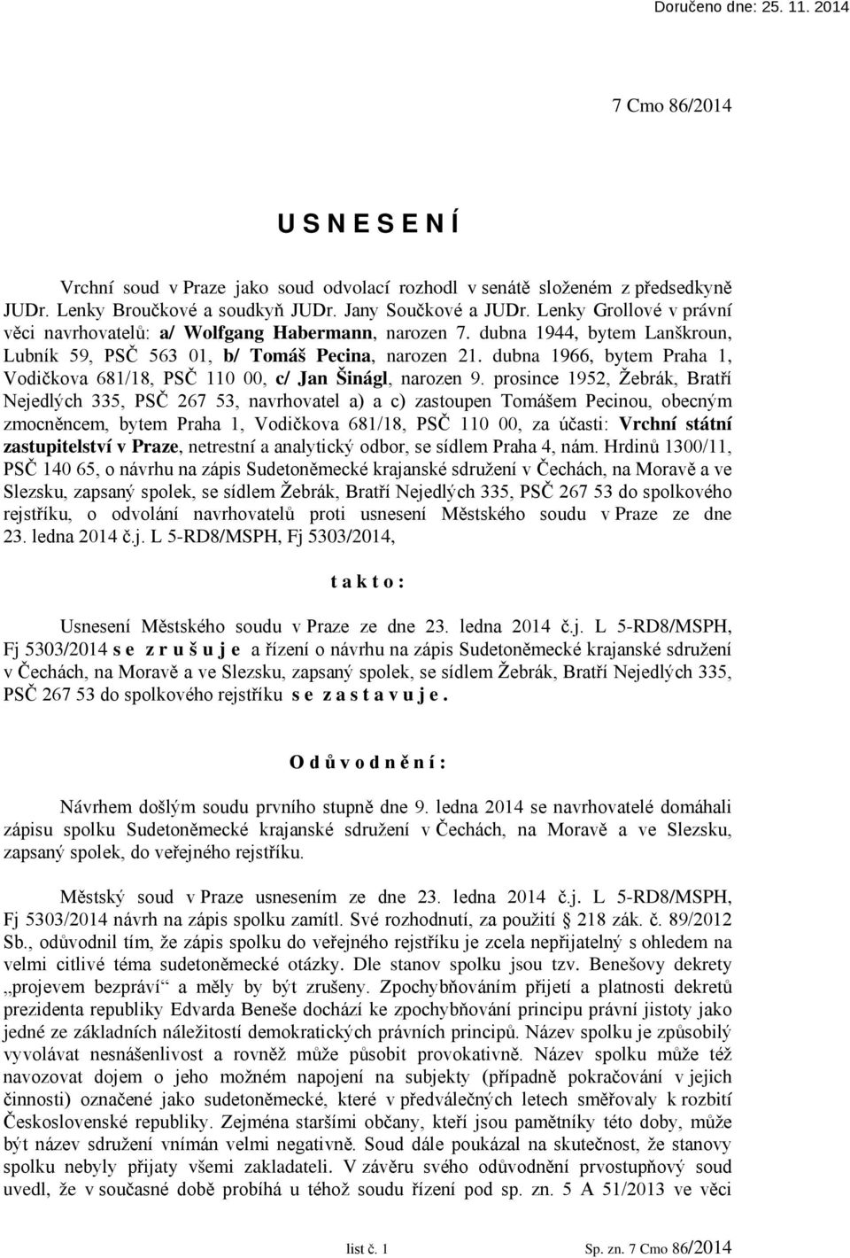 dubna 1966, bytem Praha 1, Vodičkova 681/18, PSČ 110 00, c/ Jan Šinágl, narozen 9.