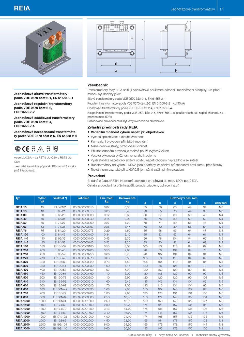Všocně: Trnsformátory řy REIA splňují closvětově používné nároní i mzinároní přpisy.