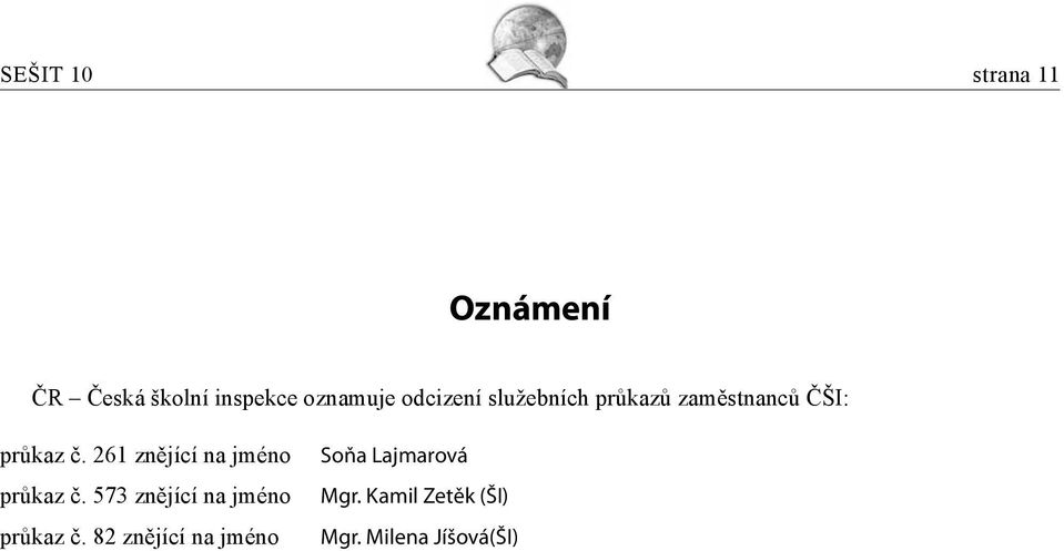 261 znějící na jméno průkaz č. 573 znějící na jméno průkaz č.
