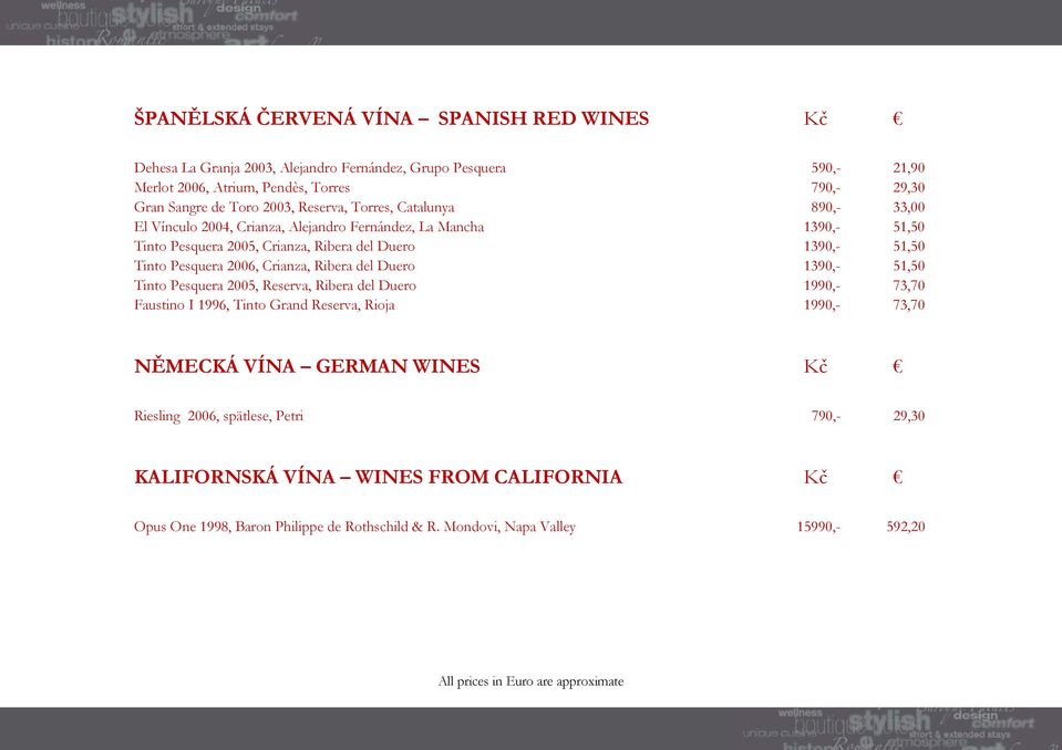 Pesquera 2006, Crianza, Ribera del Duero 1390,- 51,50 Tinto Pesquera 2005, Reserva, Ribera del Duero 1990,- 73,70 Faustino I 1996, Tinto Grand Reserva, Rioja 1990,- 73,70 NĚMECKÁ VÍNA