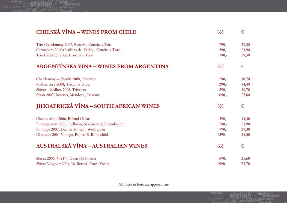 Mendoza, Trivento 690,- 25,60 JIHOAFRICKÁ VÍNA SOUTH AFRICAN WINES Kč Chenin blanc 2006, Boland Cellar 390,- 14,40 Pinotage rosé 2006, Delheim, Simonsberg Stellenbosch 590,- 21,90 Pinotage 2007,