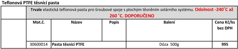 těsněním solárního systému. Odolnost -240 C až 260 C.