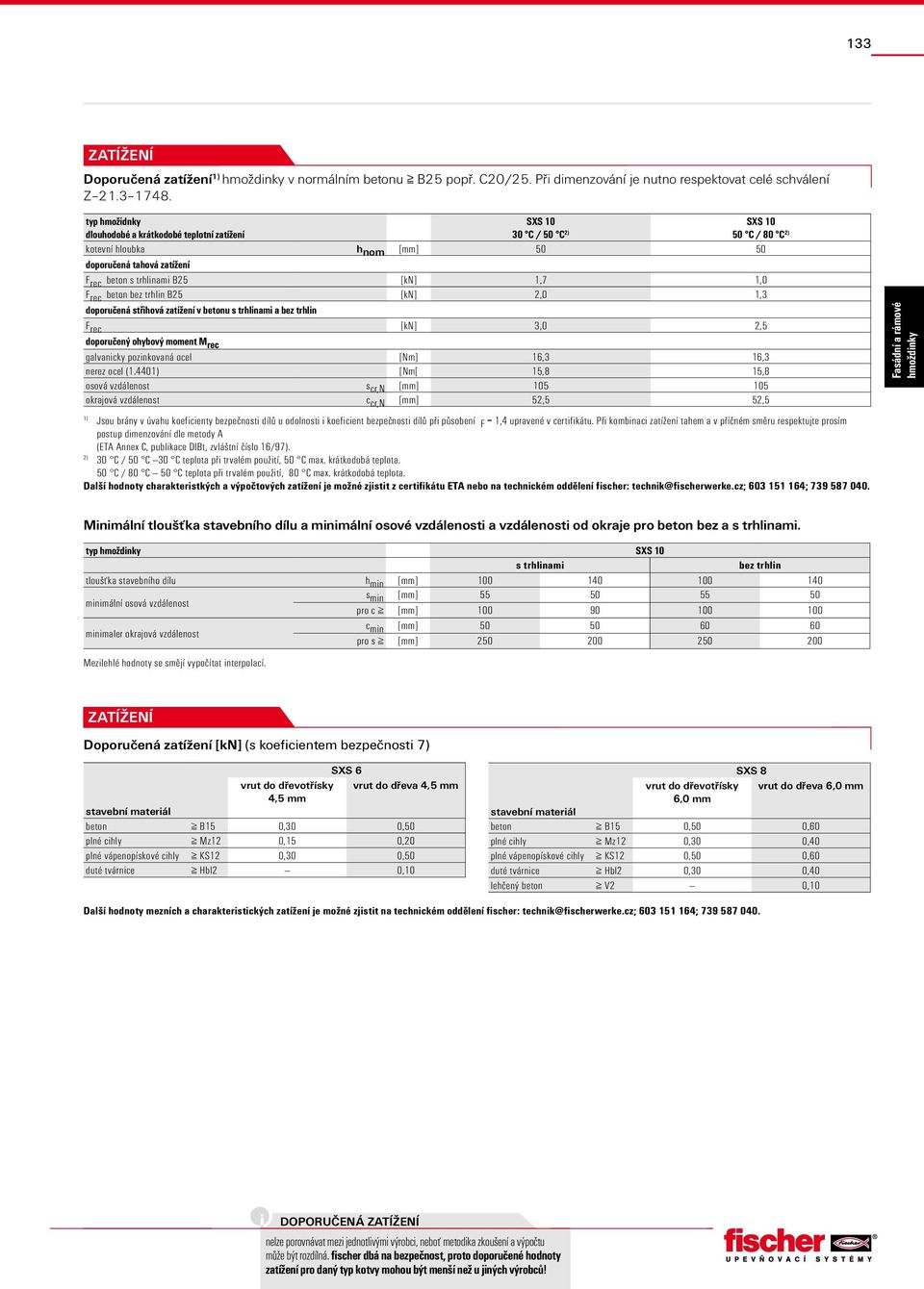 beton bez trhlin B25 [kn] 2,0 1,3 doporučená střihová zatížení v betonu s trhlinami a bez trhlin F rec [kn] 3,0 2,5 doporučený ohybový moment M rec galvanicky pozinkovaná ocel [Nm] 16,3 16,3 nerez