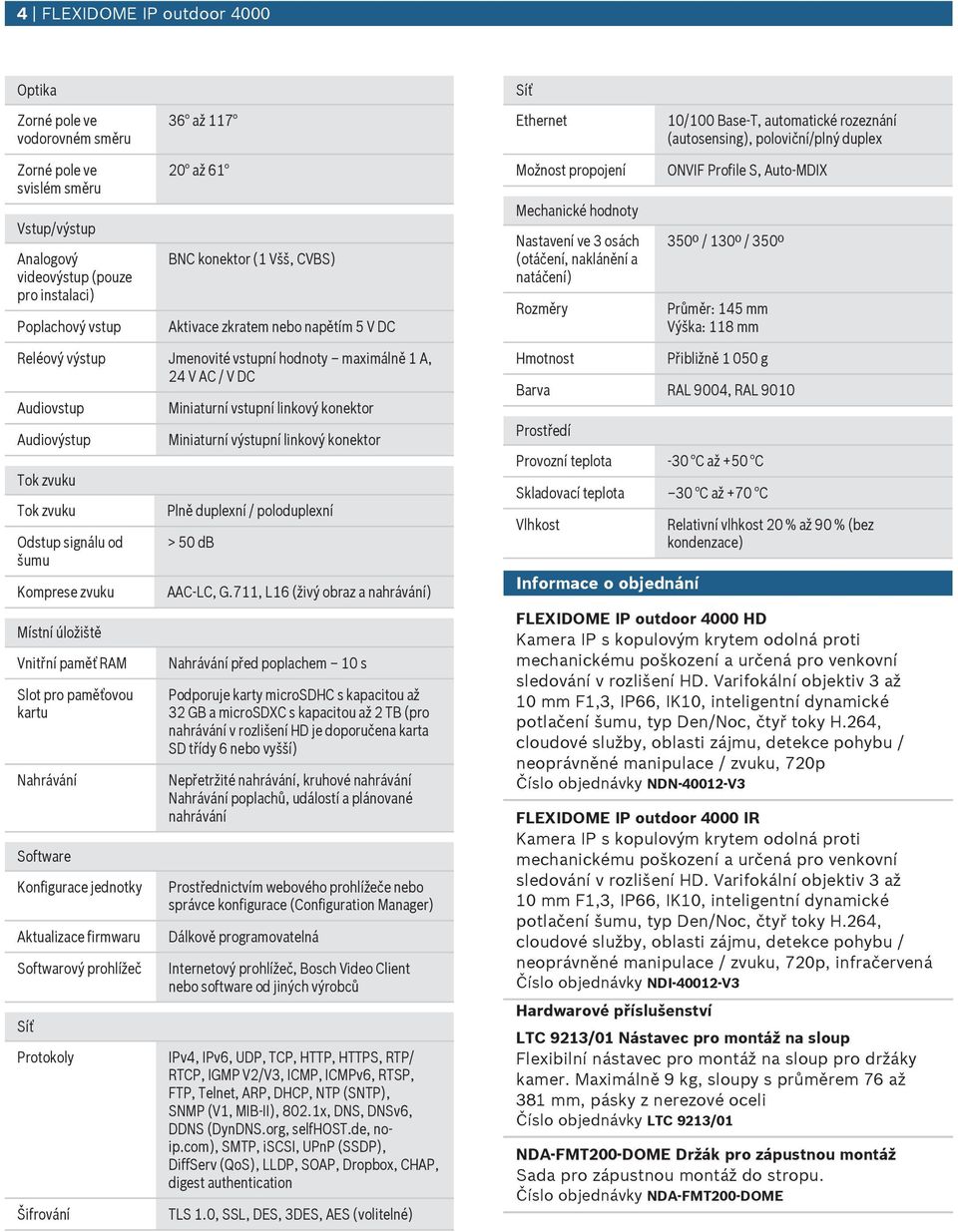 naklánění a natáčení) Rozměry ONVIF Profile S, Ato-MDIX 350º / 130º / 350º Průměr: 145 mm Výška: 118 mm Reléový výstp Jmenovité vstpní hodnoty maximálně 1 A, 24 V AC / V DC Adiovstp Adiovýstp Tok zvk