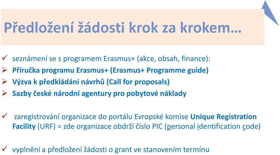 pro pobytové náklady zaregistrování organizace do portálu Evropské komise Unique Registration Facility(URF) = zde