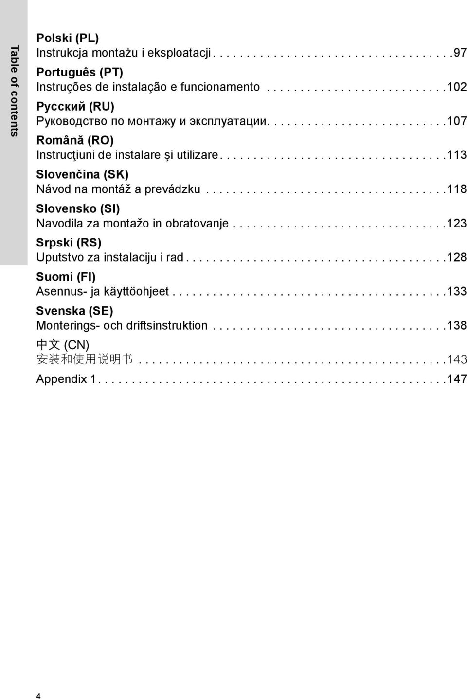 .................................113 Slovenčina (SK) Návod na montáž a prevádzku....................................118 Slovensko (SI) Navodila za montažo in obratovanje.