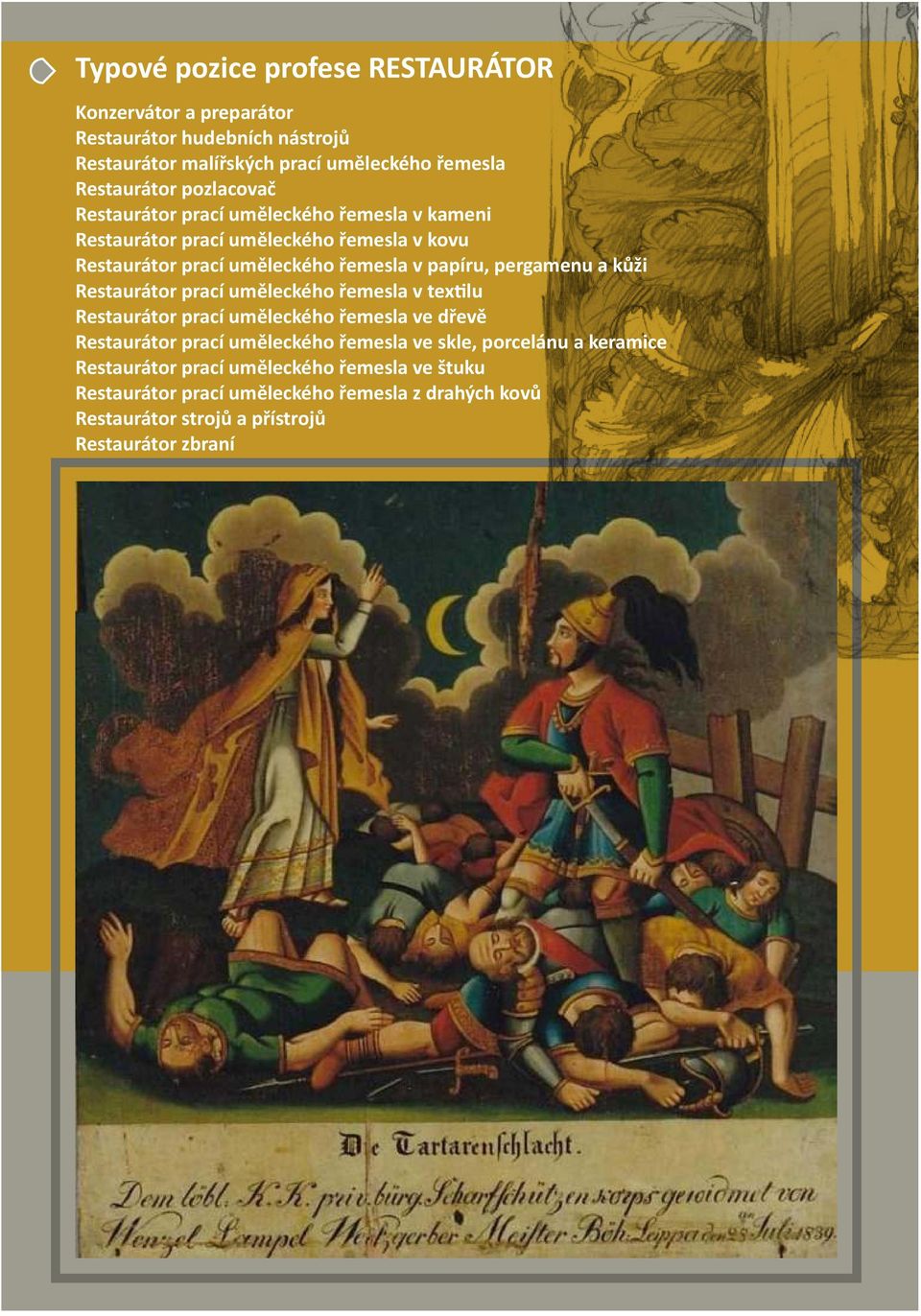 pergamenu a kůži Restaurátor prací uměleckého řemesla v tex lu Restaurátor prací uměleckého řemesla ve dřevě Restaurátor prací uměleckého řemesla ve skle,