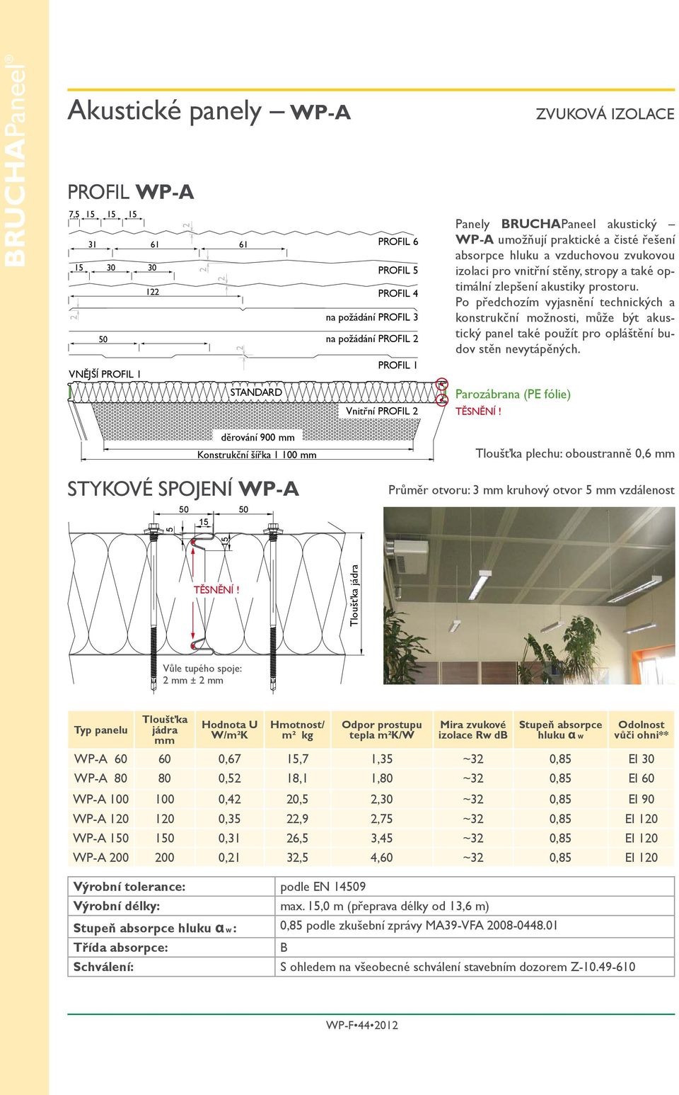 ZVUKOVÁ IZOLACE Panely BRUCHAPaneel akustický WP-A umožňují praktické a čisté řešení absorpce hluku a vzduchovou zvukovou izolaci pro vnitřní stěny, stropy a také optimální zlepšení akustiky prostoru.