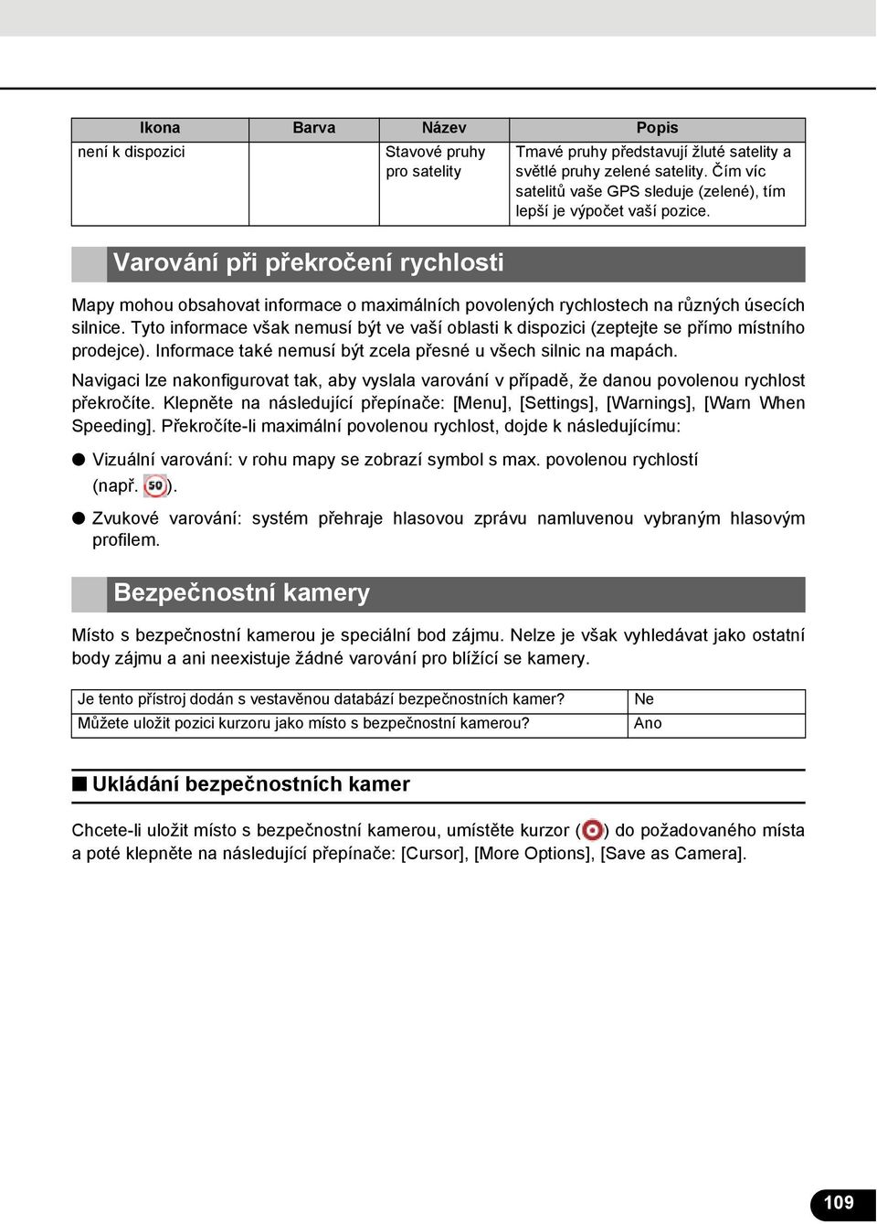 Tyto informace však nemusí být ve vaší oblasti k dispozici (zeptejte se přímo místního prodejce). Informace také nemusí být zcela přesné u všech silnic na mapách.