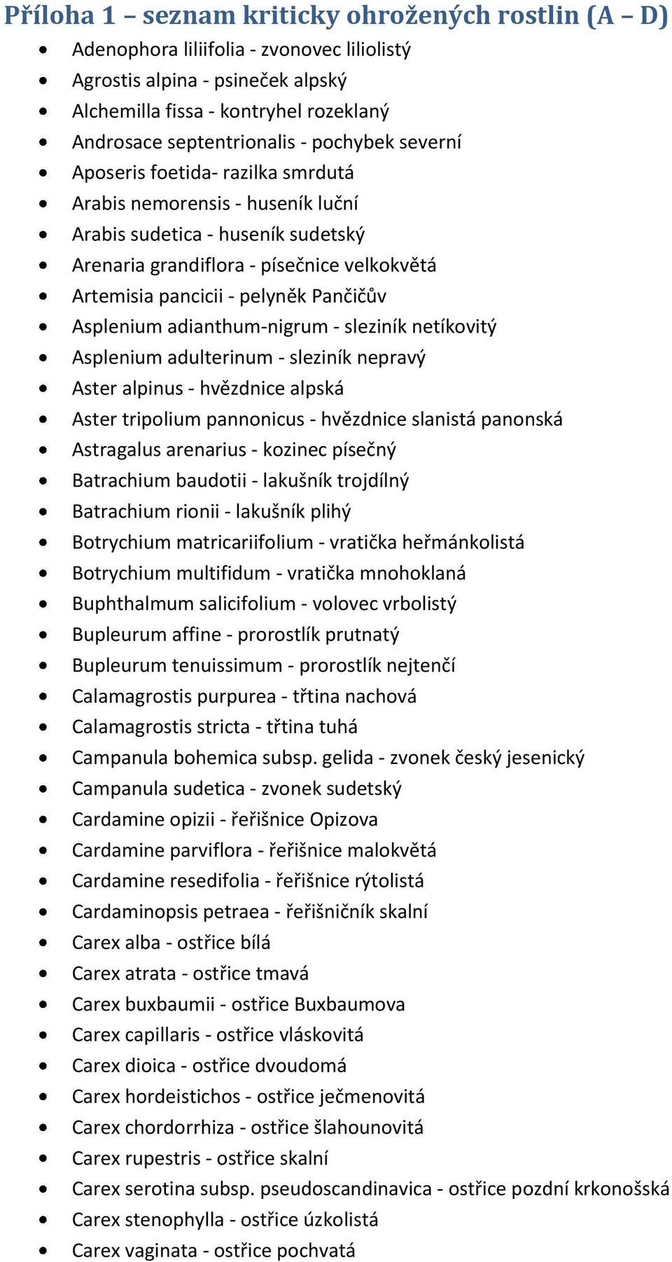 Pančičův Asplenium adianthum-nigrum - sleziník netíkovitý Asplenium adulterinum - sleziník nepravý Aster alpinus - hvězdnice alpská Aster tripolium pannonicus - hvězdnice slanistá panonská Astragalus