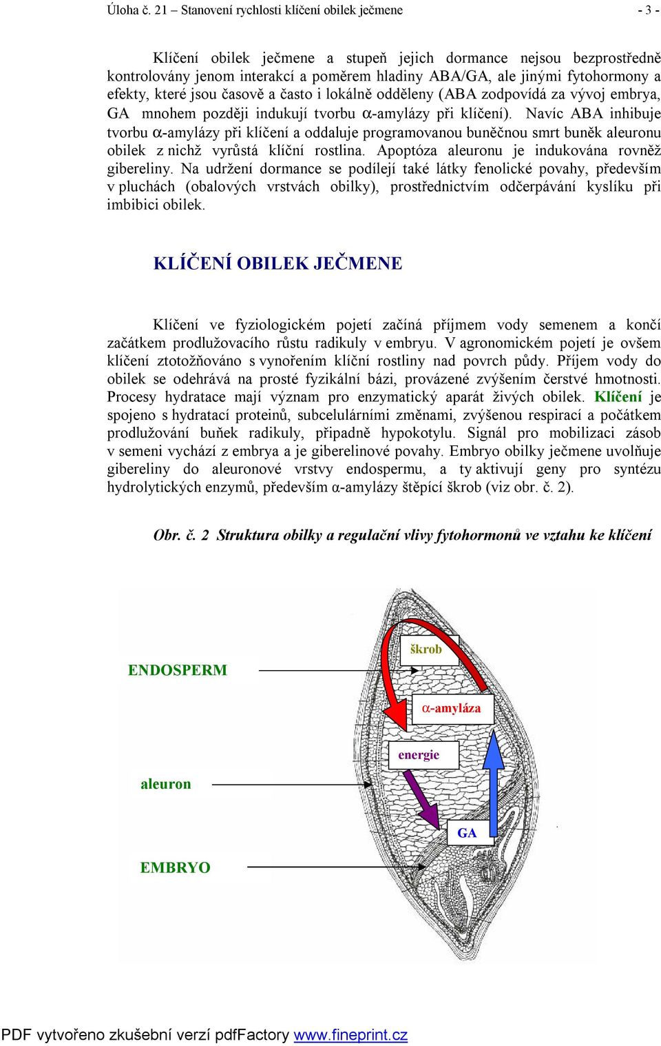 efekty, které jsou časově a často i lokálně odděleny (ABA zodpovídá za vývoj embrya, GA mnohem později indukují tvorbu α-amylázy při klíčení).