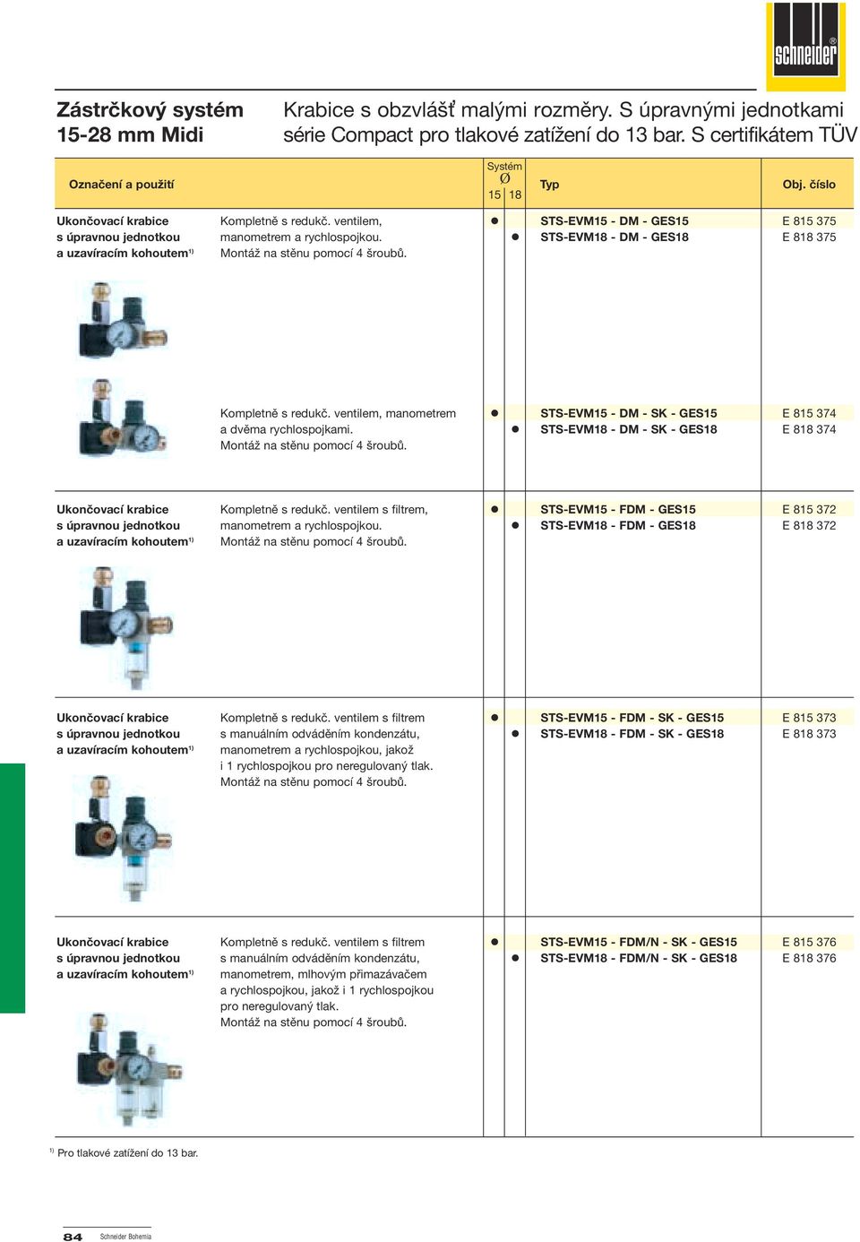 ! STS-EVM18 - DM - GES18 E 818 375 a uzavíracím kohoutem 1) Montáž na stěnu pomocí 4 šroubů. Kompletně s redukč. ventilem, manometrem! STS-EVM - DM - SK - GES E 8 374 a dvěma rychlospojkami.