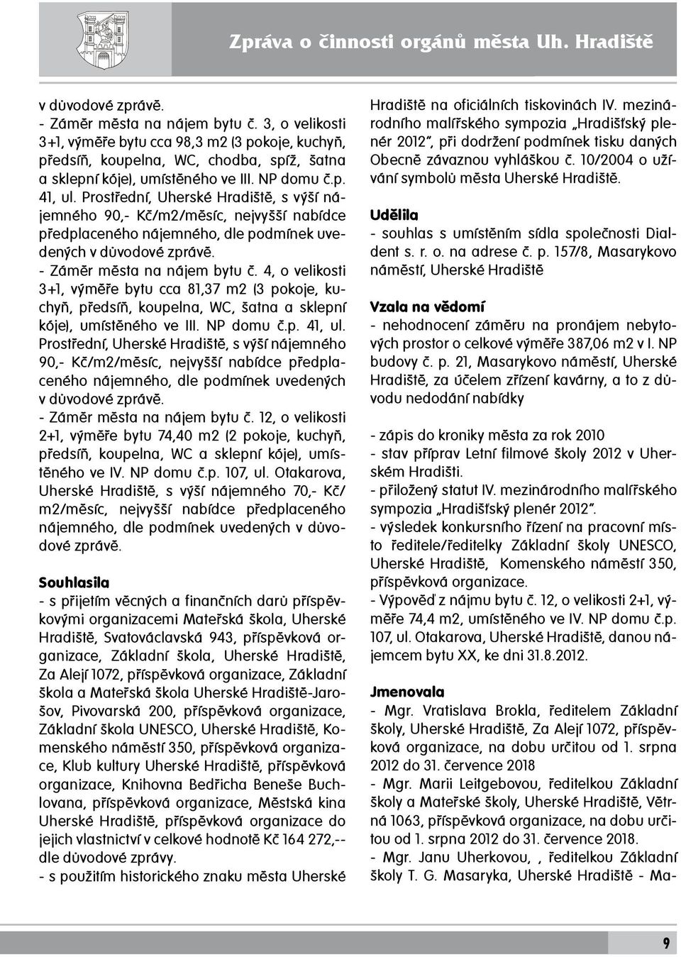 Prostřední, Uherské Hradiště, s výší nájemného 90,- Kč/m2/měsíc, nejvyšší nabídce předplaceného nájemného, dle podmínek uvedených v důvodové zprávě. - Záměr města na nájem bytu č.
