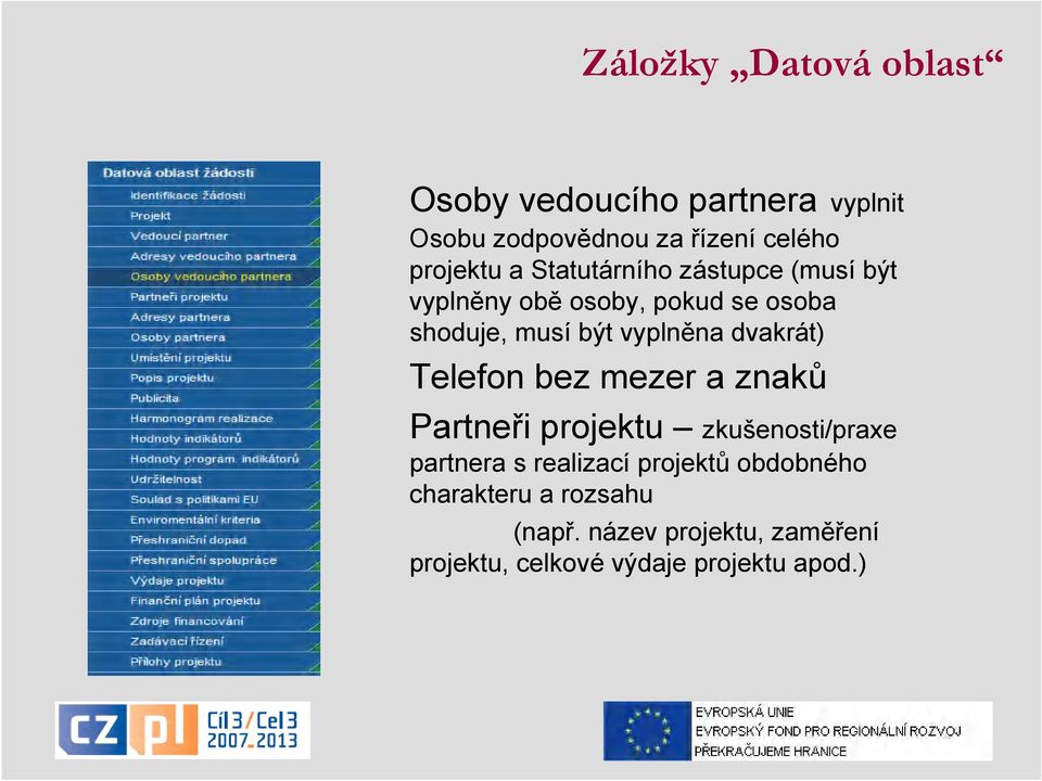 dvakrát) Telefon bez mezer a znaků Partneři projektu zkušenosti/praxe partnera s realizací projektů