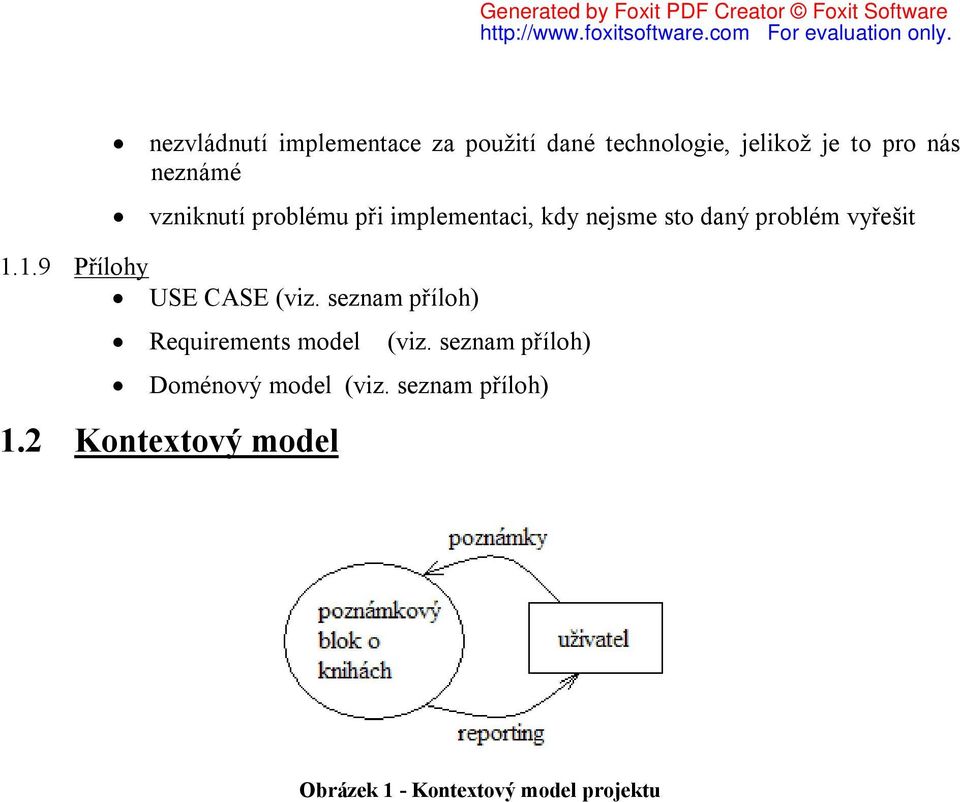 1.9 Přílohy USE CASE (viz. seznam příloh) Requirements model (viz.