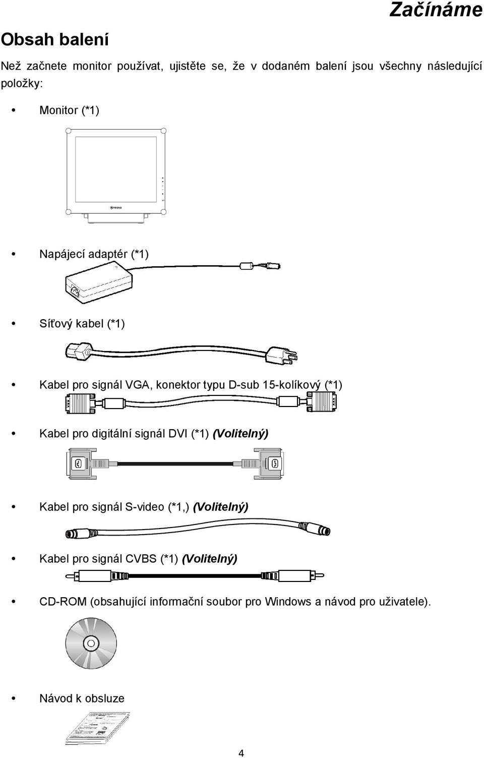 15-kolíkový (*1) Kabel pro digitální signál DVI (*1) (Volitelný) Kabel pro signál S-video (*1,) (Volitelný)