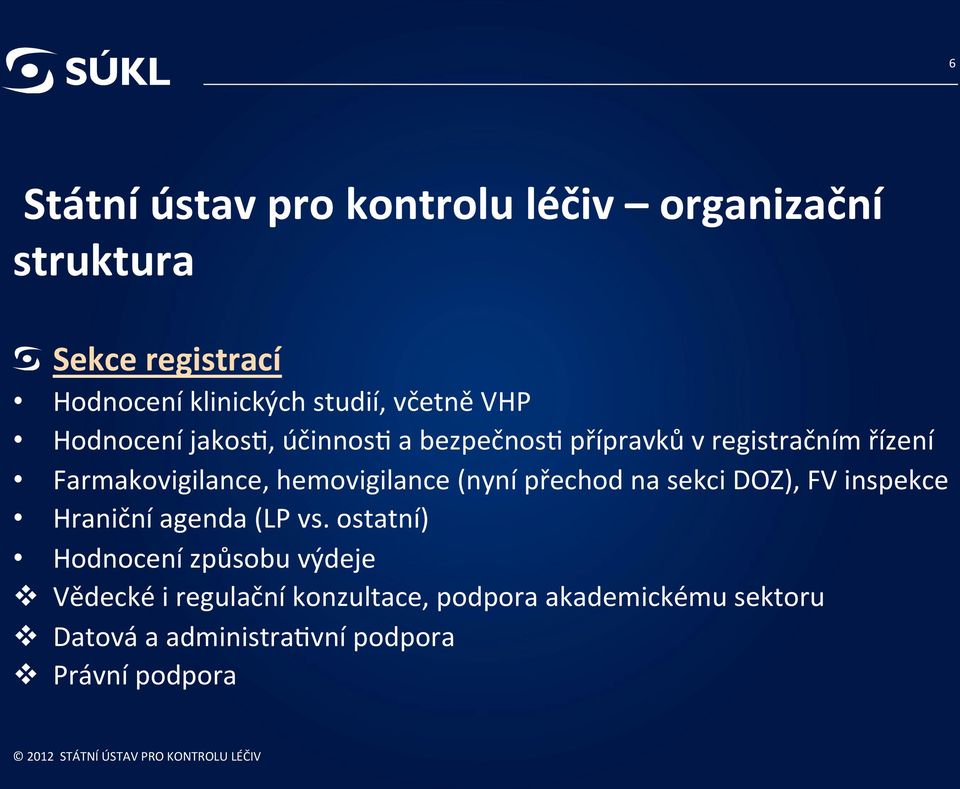 registračním řízení Farmakovigilance, hemovigilance (nyní přechod na sekci DOZ), FV inspekce Hraniční agenda (LP vs.