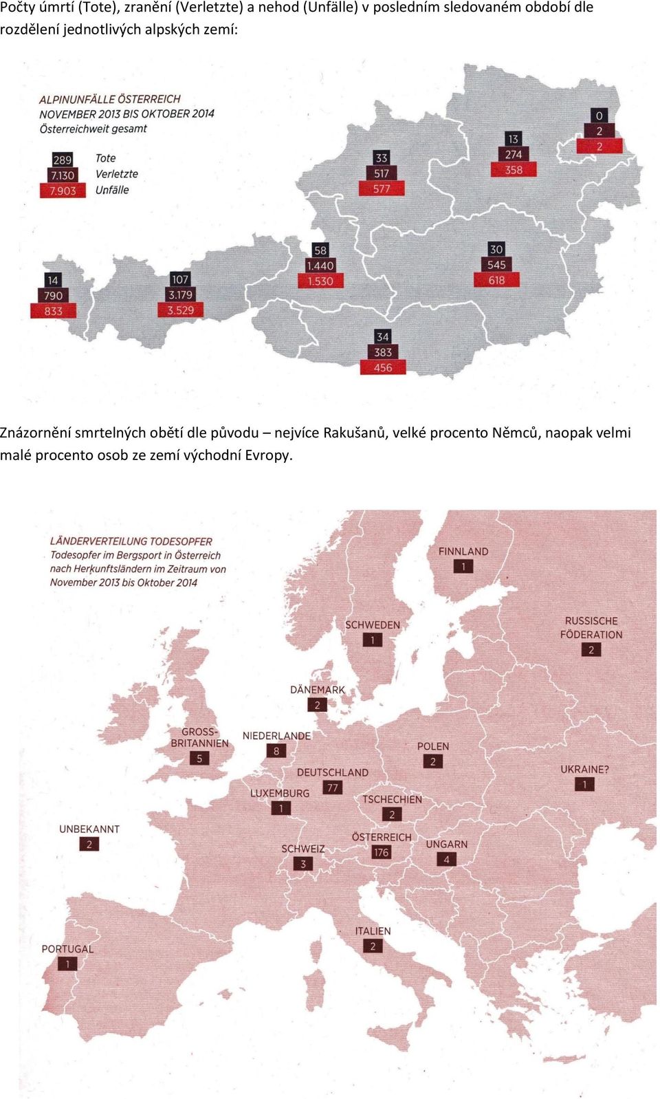 zemí: Znázornění smrtelných obětí dle původu nejvíce Rakušanů,