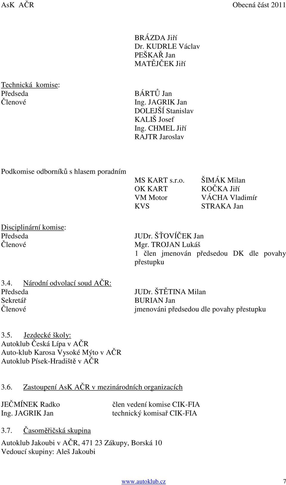 Národní odvolací soud AČR: Předseda Sekretář JUDr. ŠŤOVÍČEK Jan Mgr. TROJAN Lukáš 1 člen jmenován předsedou DK dle povahy přestupku JUDr.