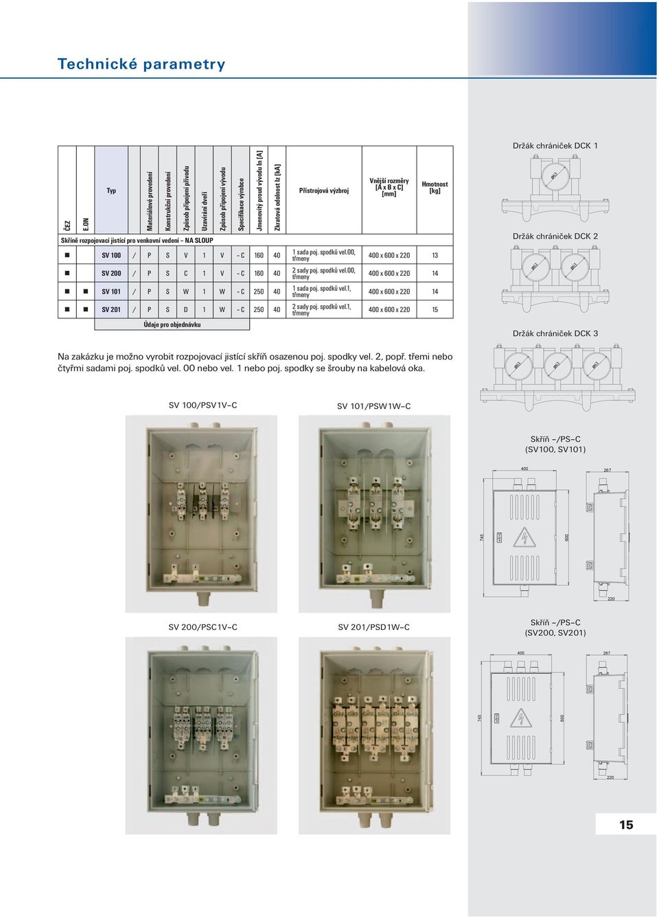 rozpojovací jistící pro venkovní vedení NA SLOUP SV 100 / P S V 1 V C 160 40 SV 200 / P S C 1 V C 160 40 SV 101 / P S W 1 W C 250 40 SV 201 / P S D 1 W C 250 40 Údaje pro objednávku Přístrojová