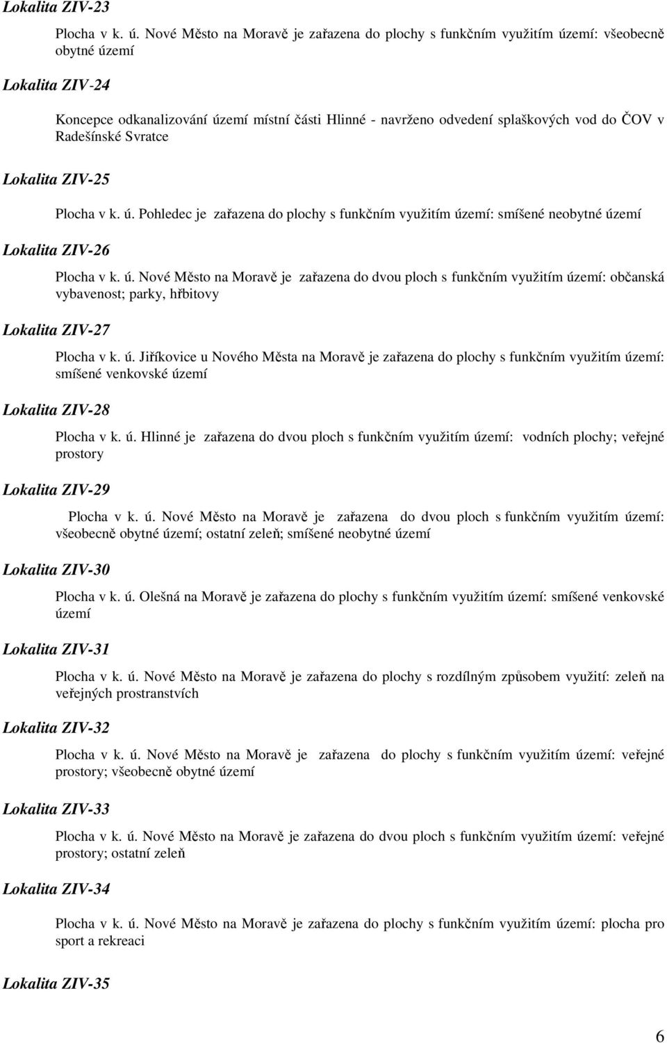 ČOV v Radešínské Svratce Lokalita ZIV-25 Plocha v k. ú. Pohledec je zařazena do plochy s funkčním využitím území: smíšené neobytné území Lokalita ZIV-26 Plocha v k. ú. Nové Město na Moravě je zařazena do dvou ploch s funkčním využitím území: občanská vybavenost; parky, hřbitovy Lokalita ZIV-27 Plocha v k.