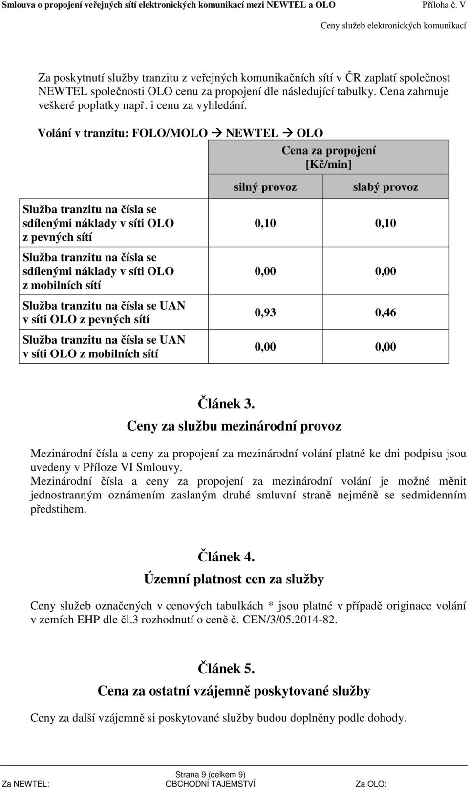 Volání v tranzitu: FOLO/MOLO NEWTEL OLO Služba tranzitu na čísla se sdílenými náklady v síti OLO z pevných sítí Služba tranzitu na čísla se sdílenými náklady v síti OLO z mobilních sítí Služba