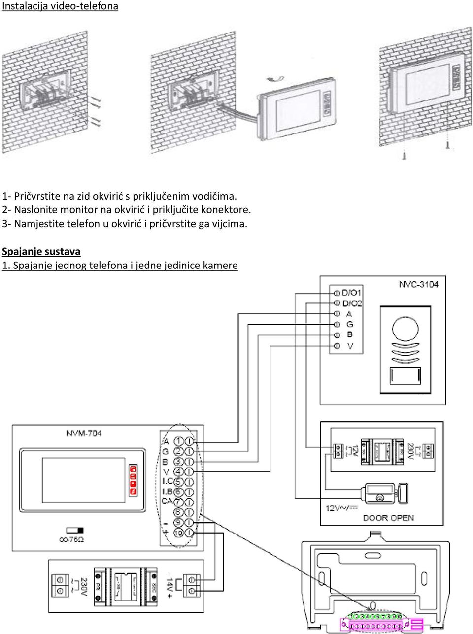 2- Naslonite monitor na okvirid i priključite konektore.