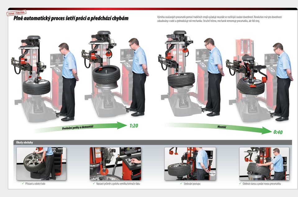 Stručně řečeno, mechanik nemontuje pneumatiku, ale řídí stroj.