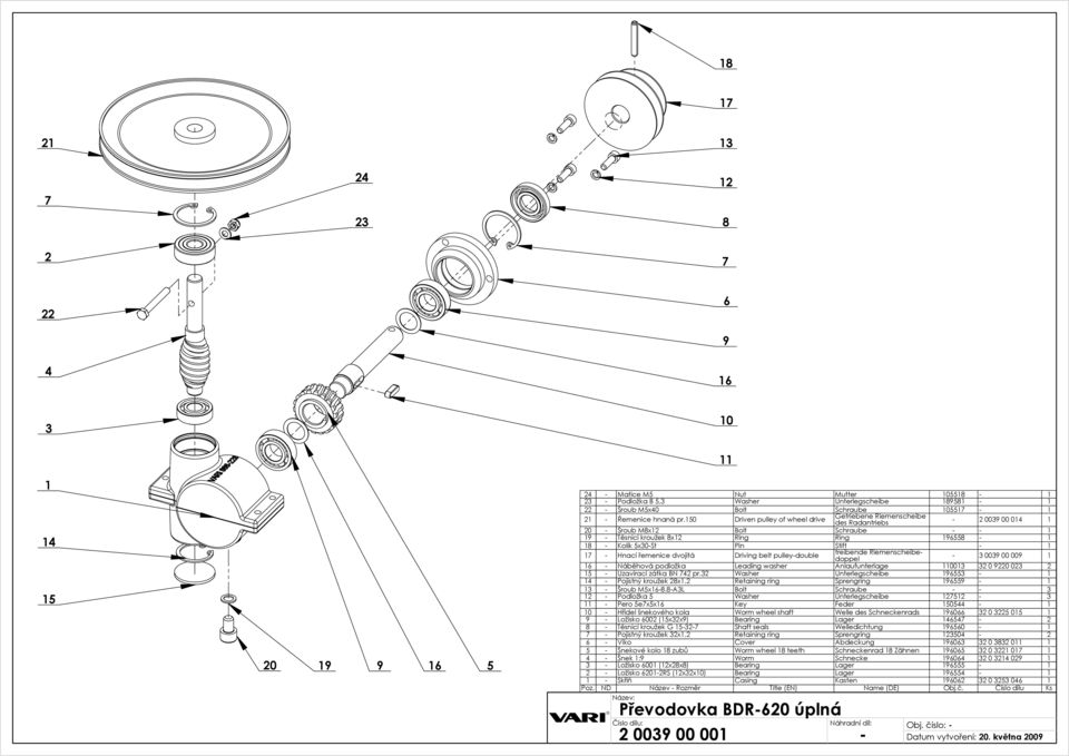 Driving belt pulley-double treibende Riemenscheibedoppel - 00 00 00 - Náběhová podložka Leading washer Anlaufunterlage 00 0 0 0 - Uzavírací zátka BN pr.