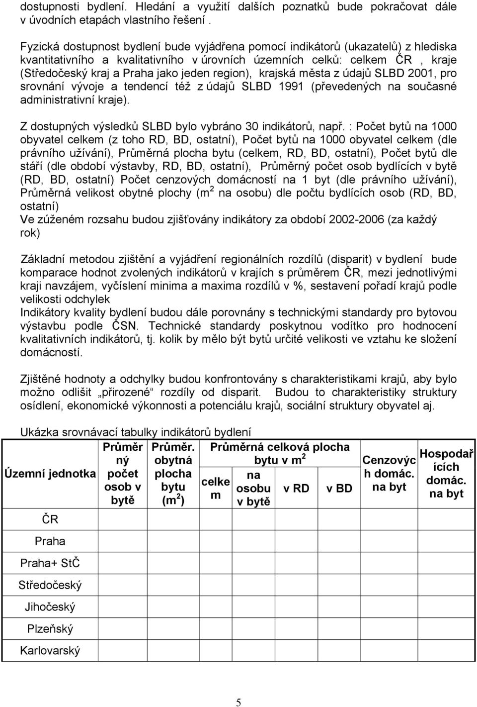 region), krajská města z údajů SLBD 2001, pro srovnání vývoje a tendencí též z údajů SLBD 1991 (převedených na současné administrativní kraje).