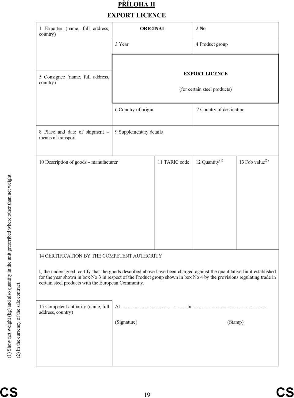 CERTIFICATION BY THE COMPETENT AUTHORITY I, the undersigned, certify that the goods described above have been charged against the quantitative limit established for the year shown in box No 3 in