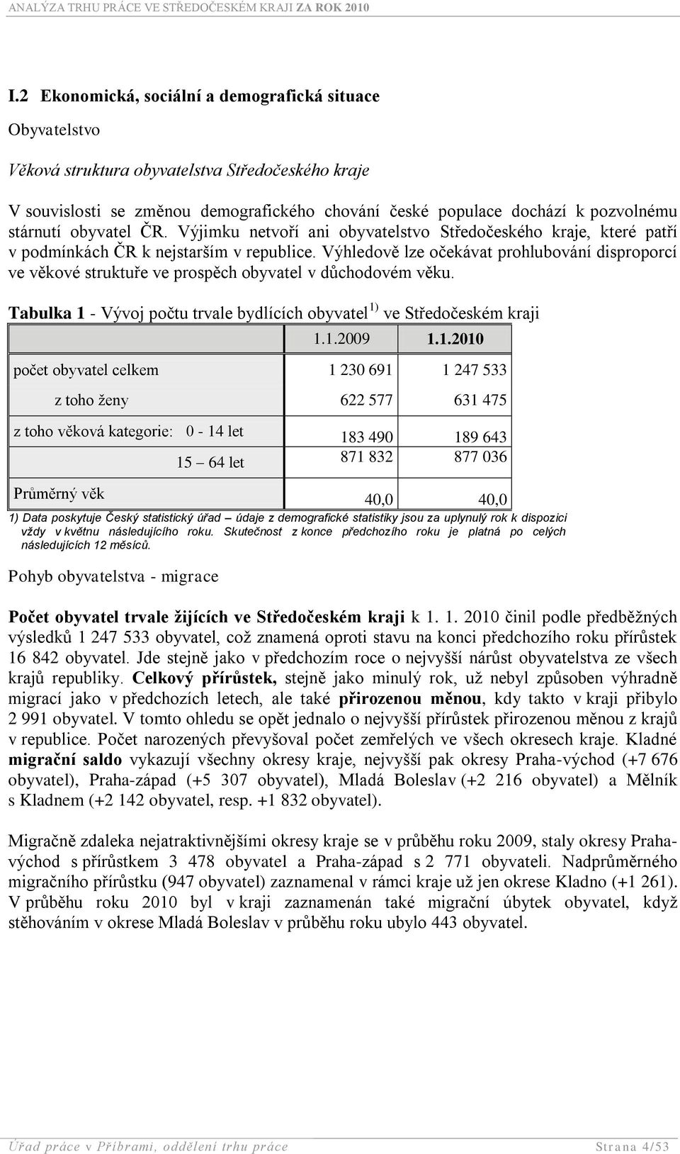 Výhledově lze očekávat prohlubování disproporcí ve věkové struktuře ve prospěch obyvatel v důchodovém věku. Tabulka 1 