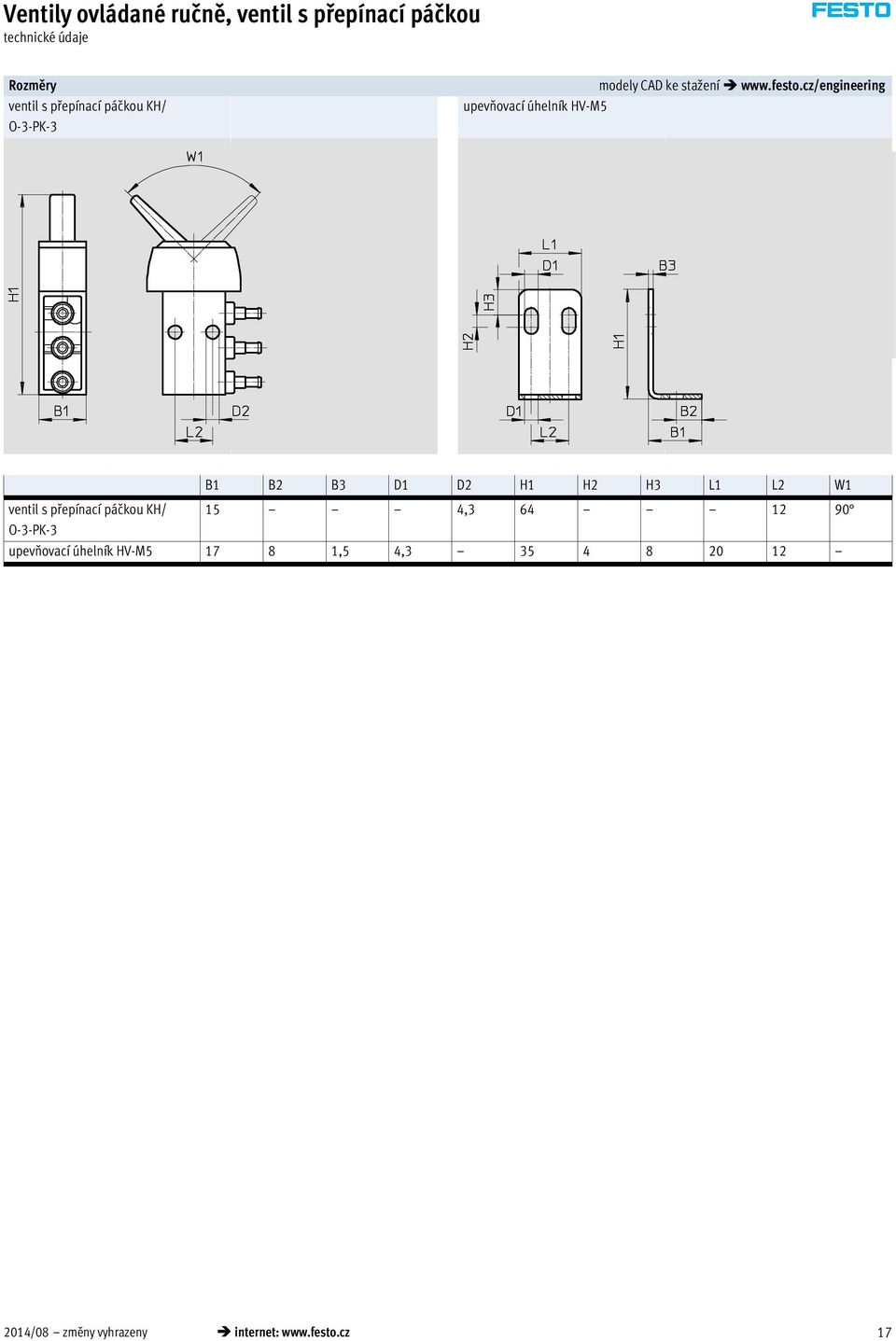 cz/engineering upevňovací úhelník HV-M5 ventil s přepínací páčkou KH/ O-3-PK-3 B1 B2 B3 D1 D2