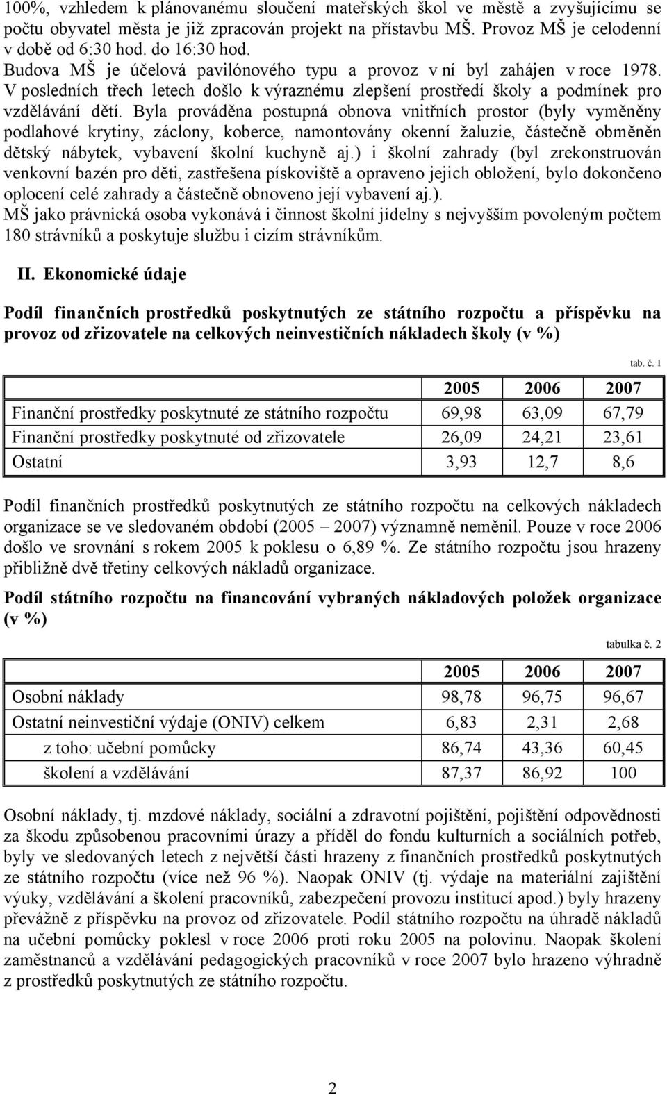 Byla prováděna postupná obnova vnitřních prostor (byly vyměněny podlahové krytiny, záclony, koberce, namontovány okenní žaluzie, částečně obměněn dětský nábytek, vybavení školní kuchyně aj.