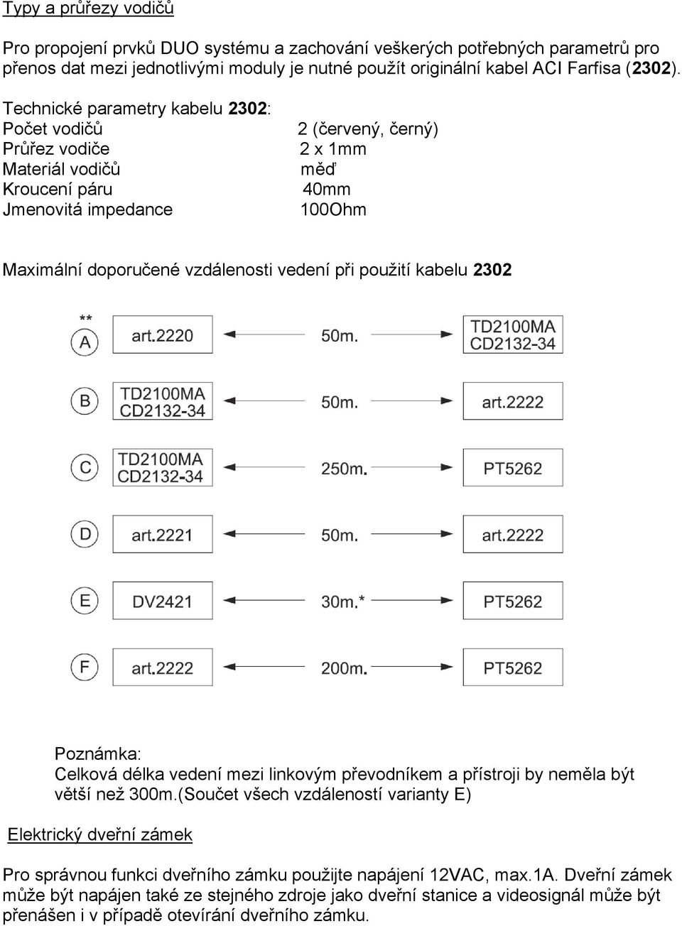 při použití kabelu 2302 Poznámka: Celková délka vedení mezi linkovým převodníkem a přístroji by neměla být větší než 300m.