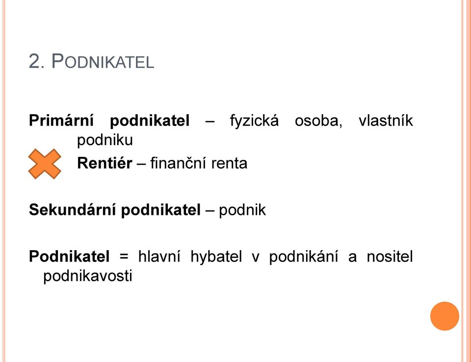 Sekundární podnikatel podnik Podnikatel =