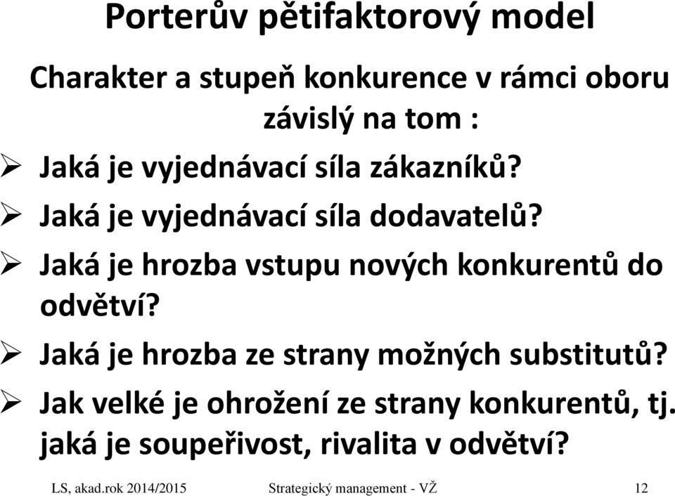 Jaká je hrozba vstupu nových konkurentů do odvětví? Jaká je hrozba ze strany možných substitutů?