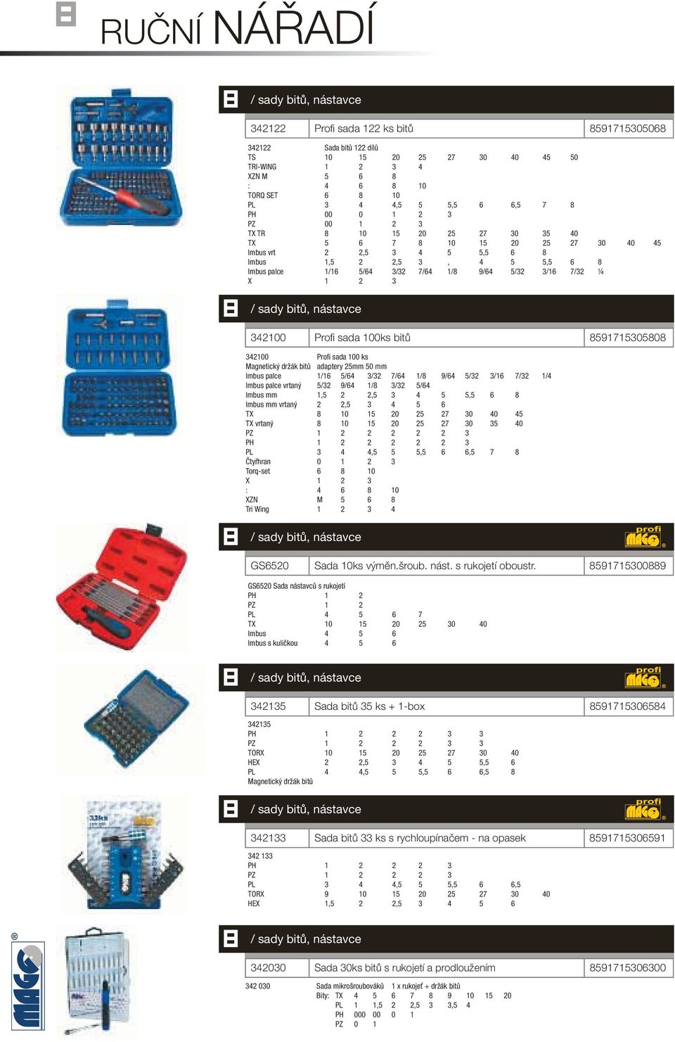 342100 Profi sada 100ks bitů 5917153050 342100 Profi sada 100 ks Magnetický držák bitů adaptery 25mm 50 mm Imbus palce 1/16 5/64 3/32 7/64 1/ 9/64 5/32 3/16 7/32 1/4 Imbus palce vrtaný 5/32 9/64 1/