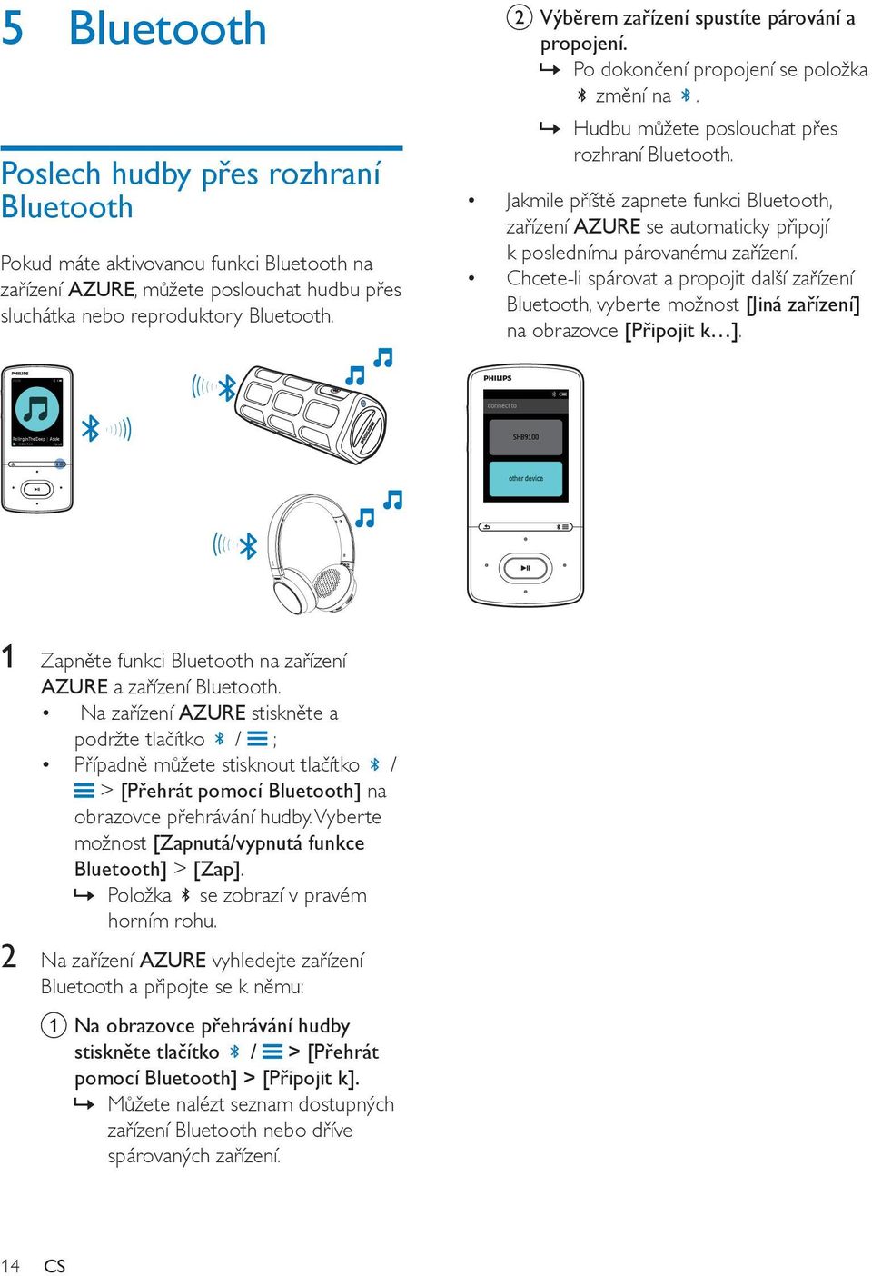 Jakmile příště zapnete funkci Bluetooth, zařízení AZURE se automaticky připojí k poslednímu párovanému zařízení.