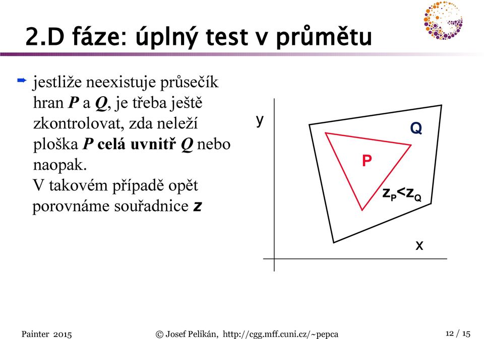 neleží ploška P celá uvnitř Q nebo naopak.