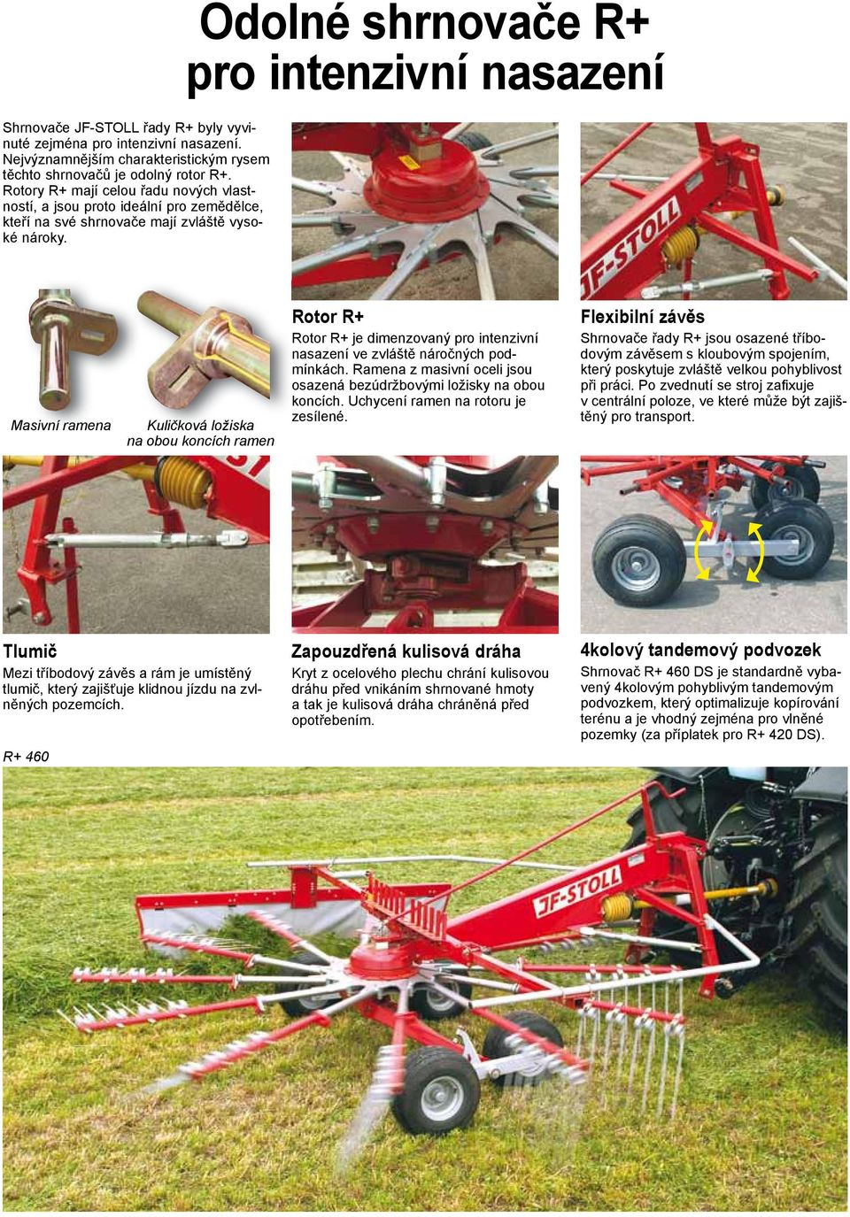 Odolné shrnovače R+ pro intenzivní nasazení Masivní ramena Kuličková ložiska na obou koncích ramen Rotor R+ Rotor R+ je dimenzovaný pro intenzivní nasazení ve zvláště náročných podmínkách.