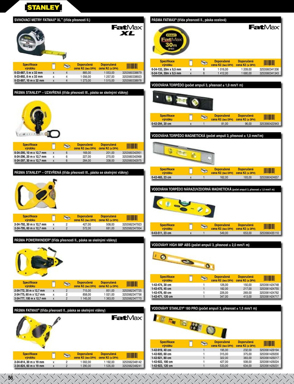 20m x 9,5 mm x 6 1 016,00 1 209,00 3253560341336 0-34-134, 30m x 9,5 mm x 6 1 412,00 1 680,00 3253560341343 VODOVÁHA TORPÉDO (počet ampulí 3, přesnost ± 1,0 mm/1 m) PÁSMA STANLEY UZAVŘENÁ (třída