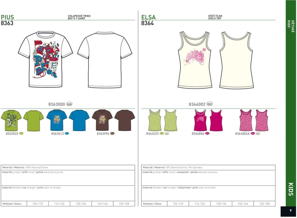 Materiál / Material: 92% Bavlna/Cotton, 8% Spandex materiál pružný střih rovný celopotisk potisk barevný na prsou material flexible cut straight