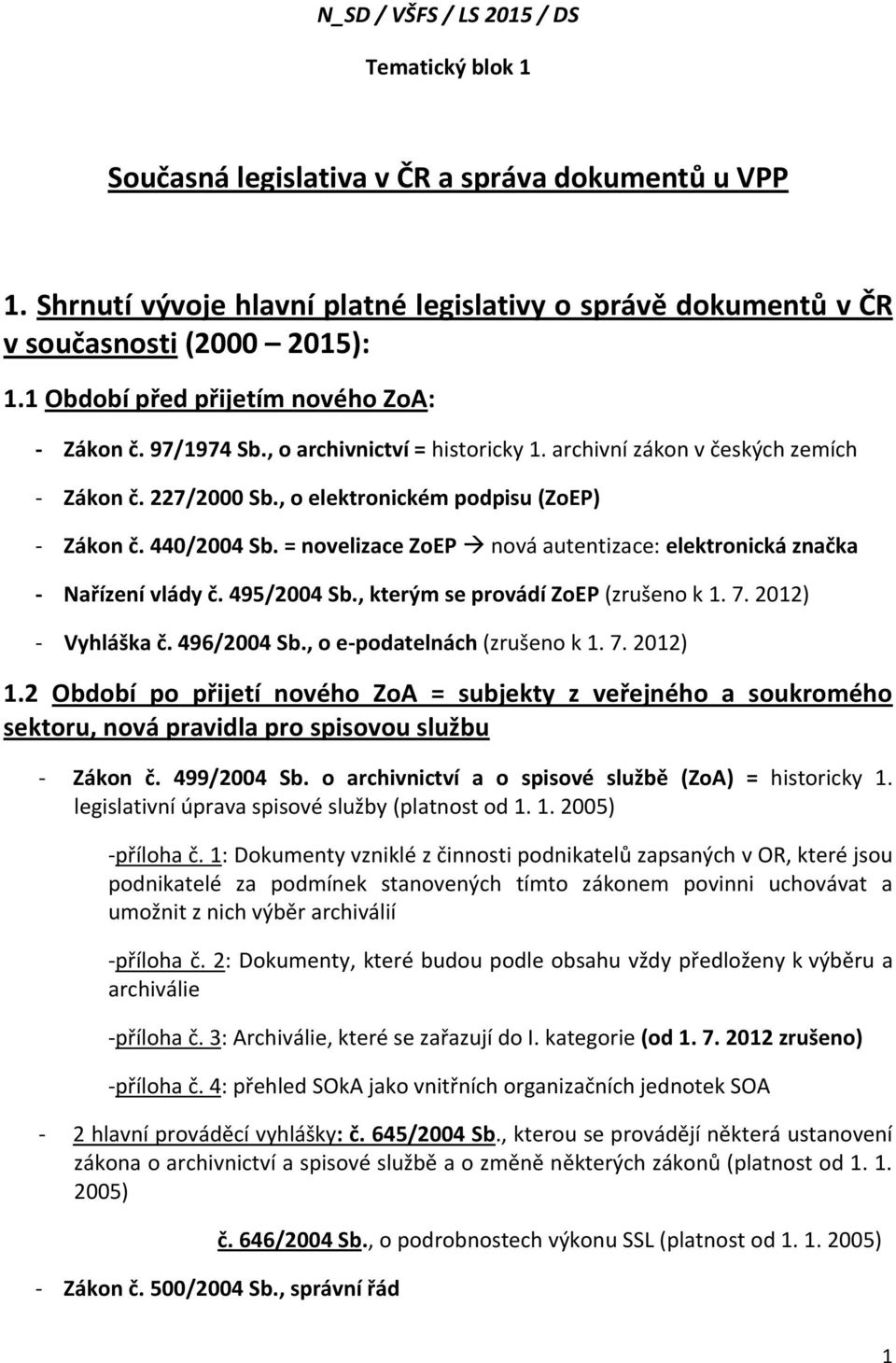 440/2004 Sb. = novelizace ZoEP nová autentizace: elektronická značka - Nařízení vlády č. 495/2004 Sb., kterým se provádí ZoEP (zrušeno k 1. 7. 2012) - Vyhláška č. 496/2004 Sb.