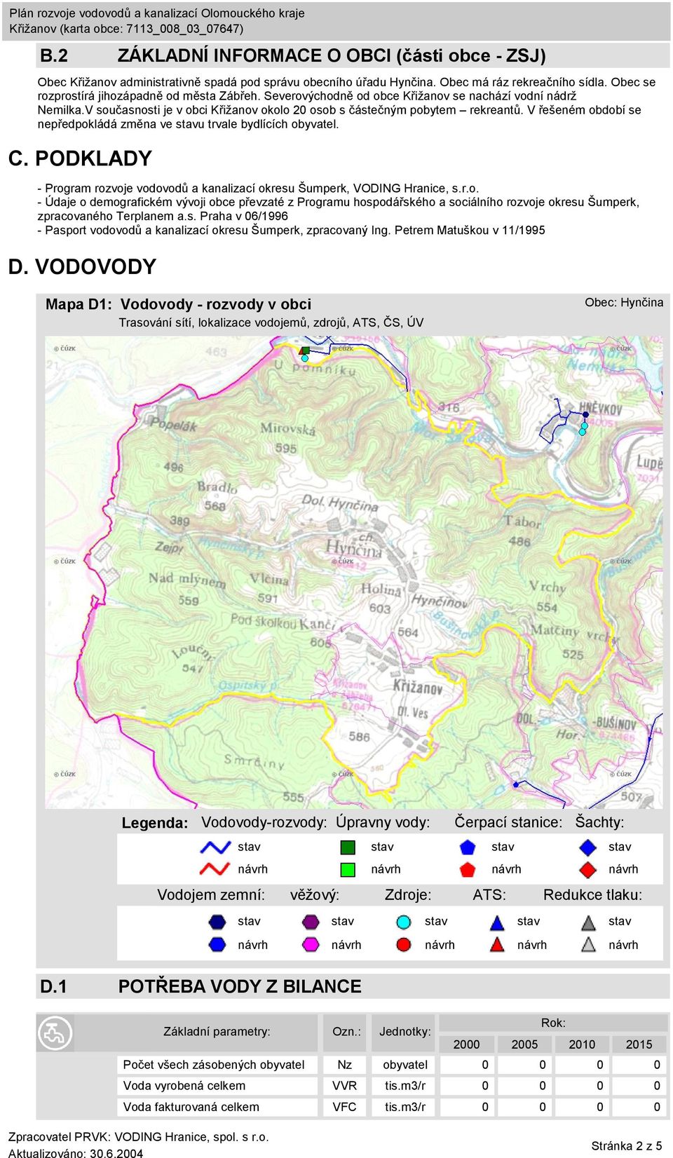 V řešeném období se nepředpokládá změna ve u trvale bydlících obyvatel. C. PODKLADY - Program rozvoje vodovodů a kanalizací okresu Šumperk, VODING Hranice, s.r.o. - Údaje o demografickém vývoji obce převzaté z Programu hospodářského a sociálního rozvoje okresu Šumperk, zpracovaného Terplanem a.