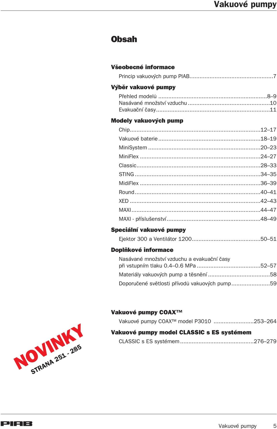 ..48 49 Speciální vakuové pumpy Ejektor 300 a Ventilátor 1200...50 51 Doplòkové informace Nasávané mno ství vzduchu a evakuaèní èasy pøi vstupním tlaku 0.4 0.6 MPa.