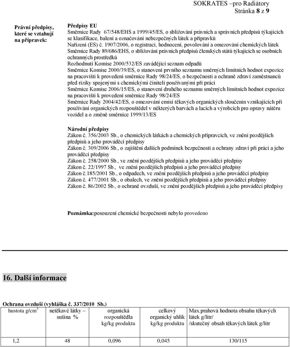 1907/2006, o registraci, hodnocení, povolování a omezování chemických látek Směrnice Rady 89/686/EHS, o sbližování právních předpisů členských států týkajících se osobních ochranných prostředků