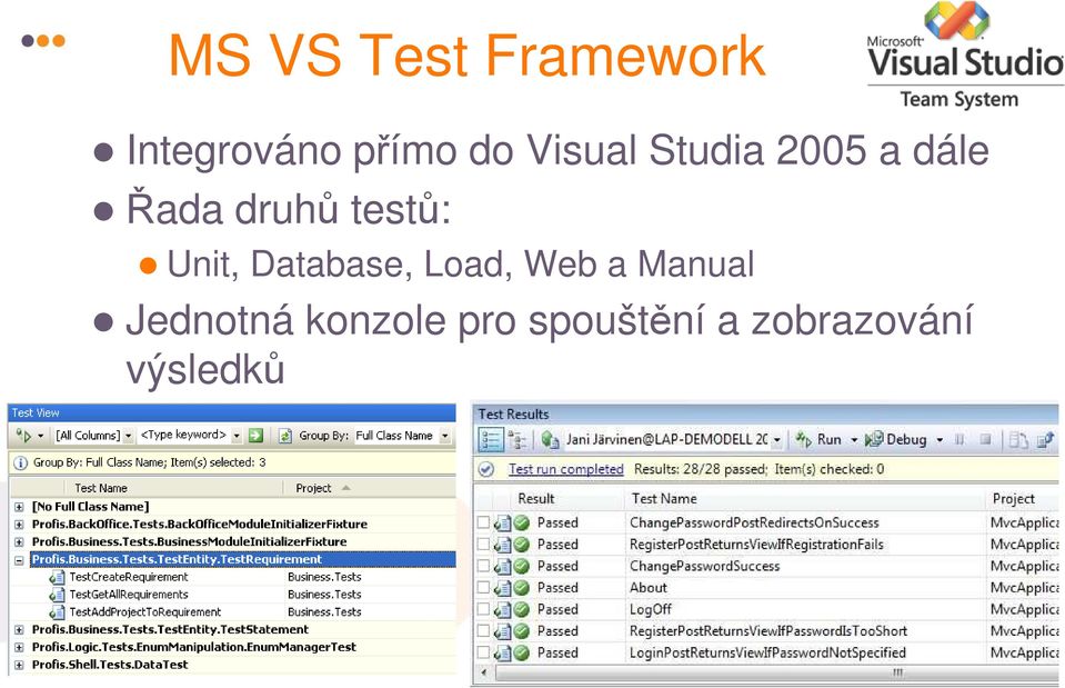 Unit, Database, Load, Web a Manual Jednotná